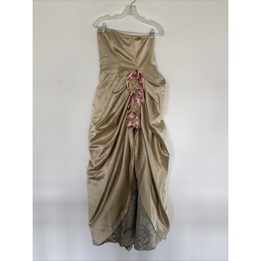jessica mcclintock Size 10 Gown Full Length Maxi Gold, Striped Pink And Beige